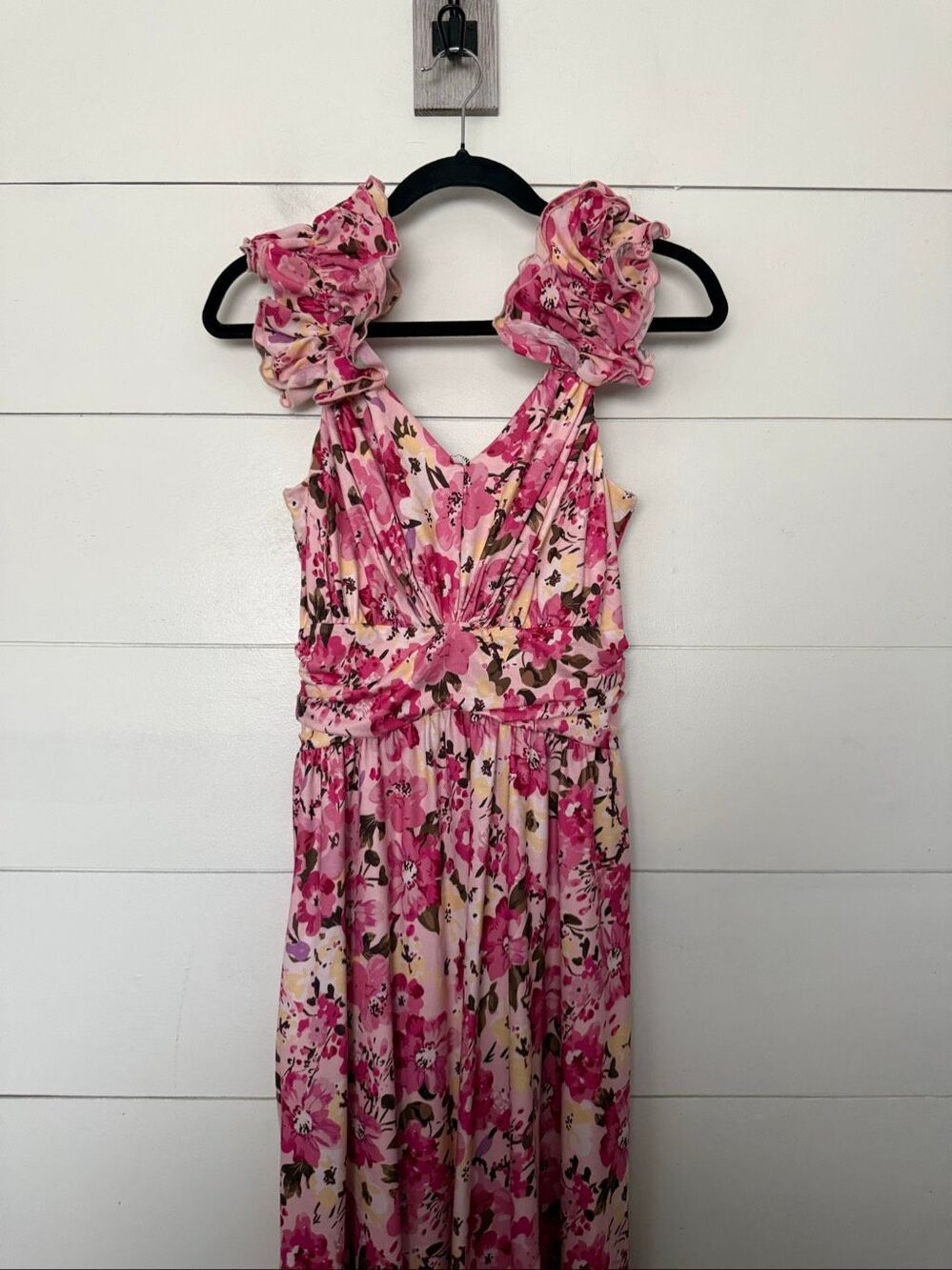 Grace Karin Women’s Small Ruffle Pink Floral Maxi Dress